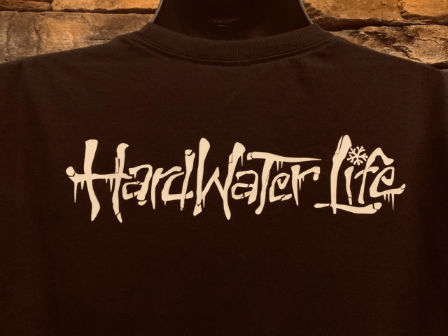 Tshirt with HardWater Life printed on back shoulder
