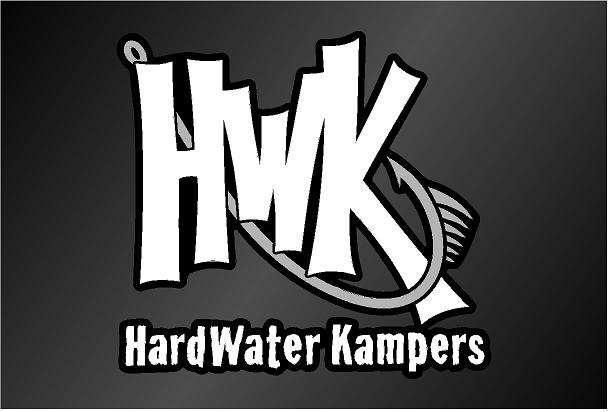 The HWK decal comes with either a red or silver hook. The HWK logo represents the ice fishing Facebook group HardWater Kampers